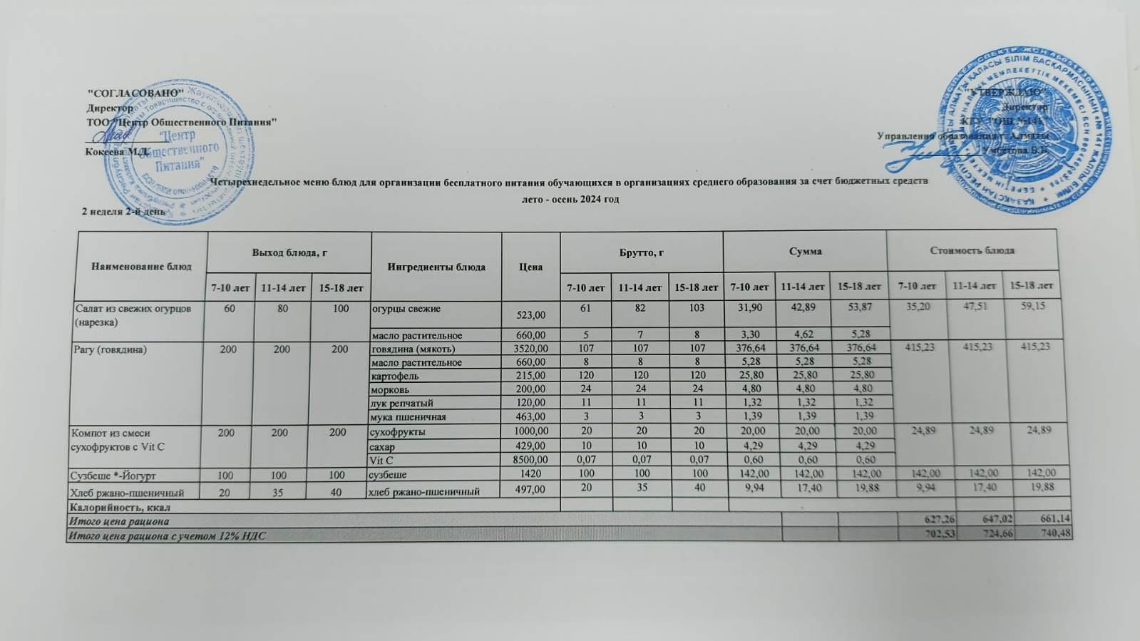 Сейсенбі күнгі ас мәзірі 2-апта 2-күн