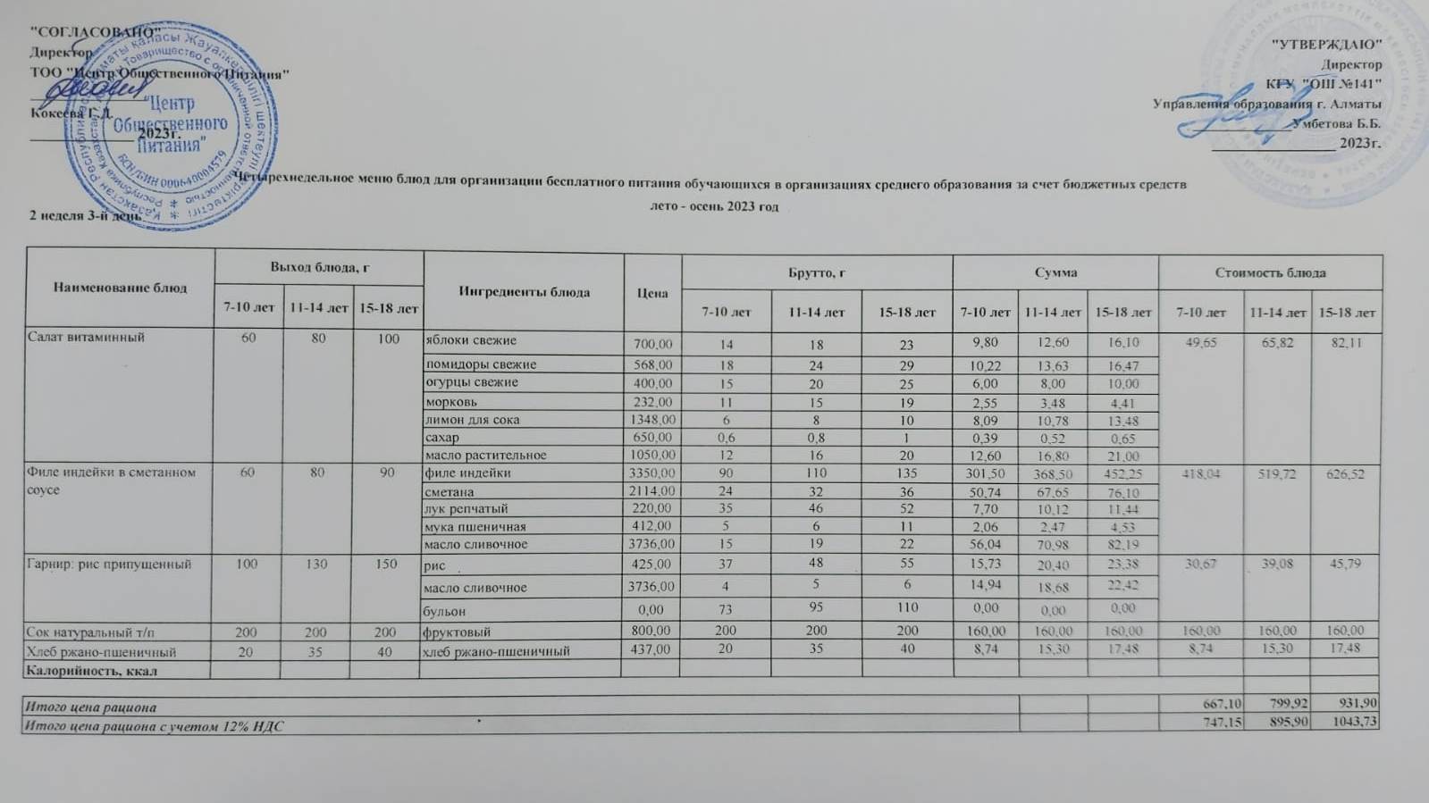 Сәрсенбі күнгі ас мәзірі