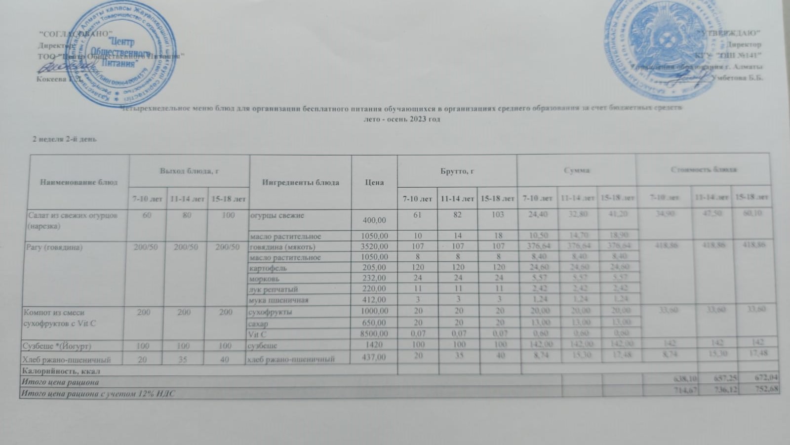 Сейсенбі күнгі ас мәзірі 2-апта 2-күн