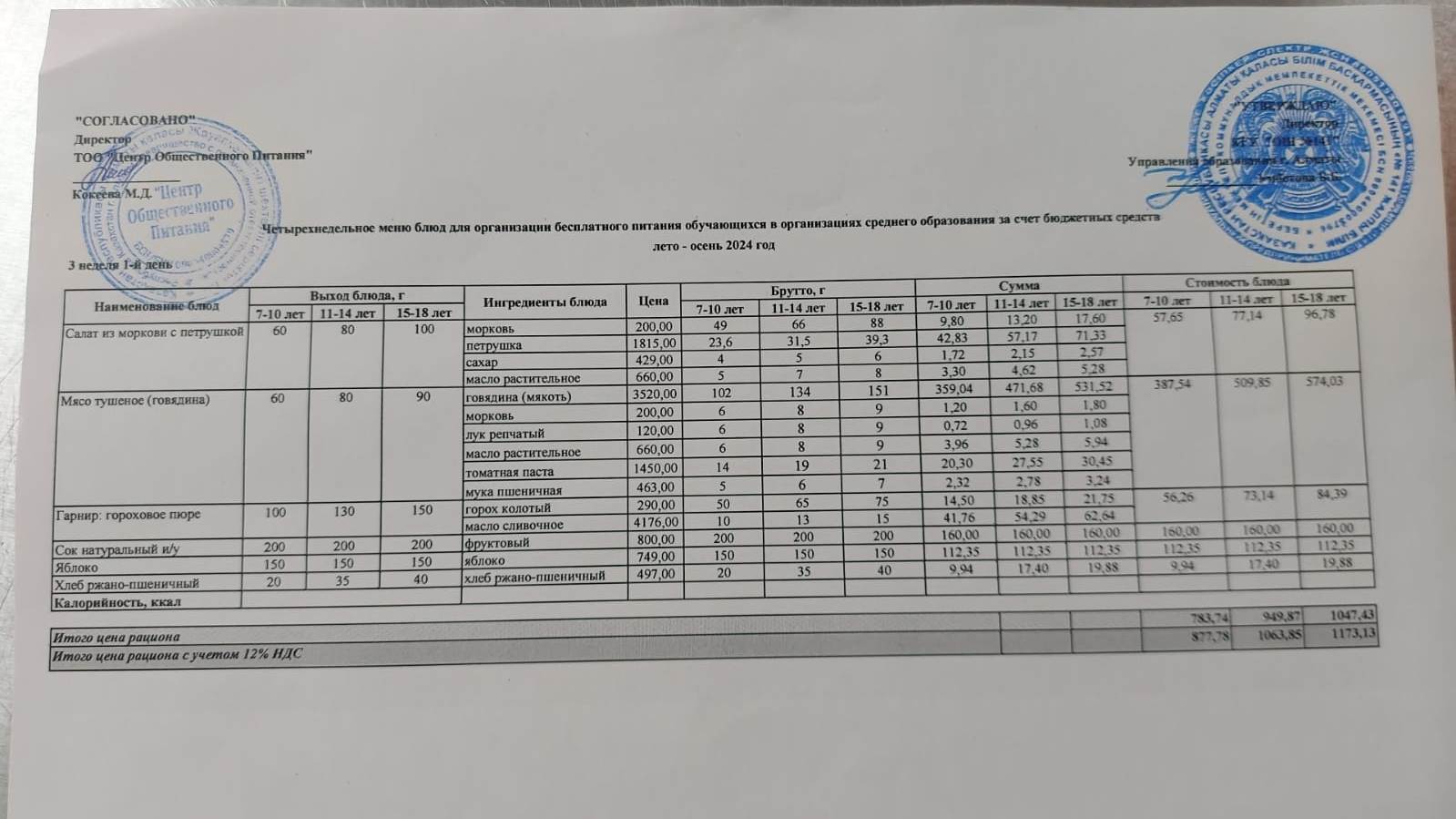 Дүйсенбі күнгі ас мәзірі 3-апта 1-күн