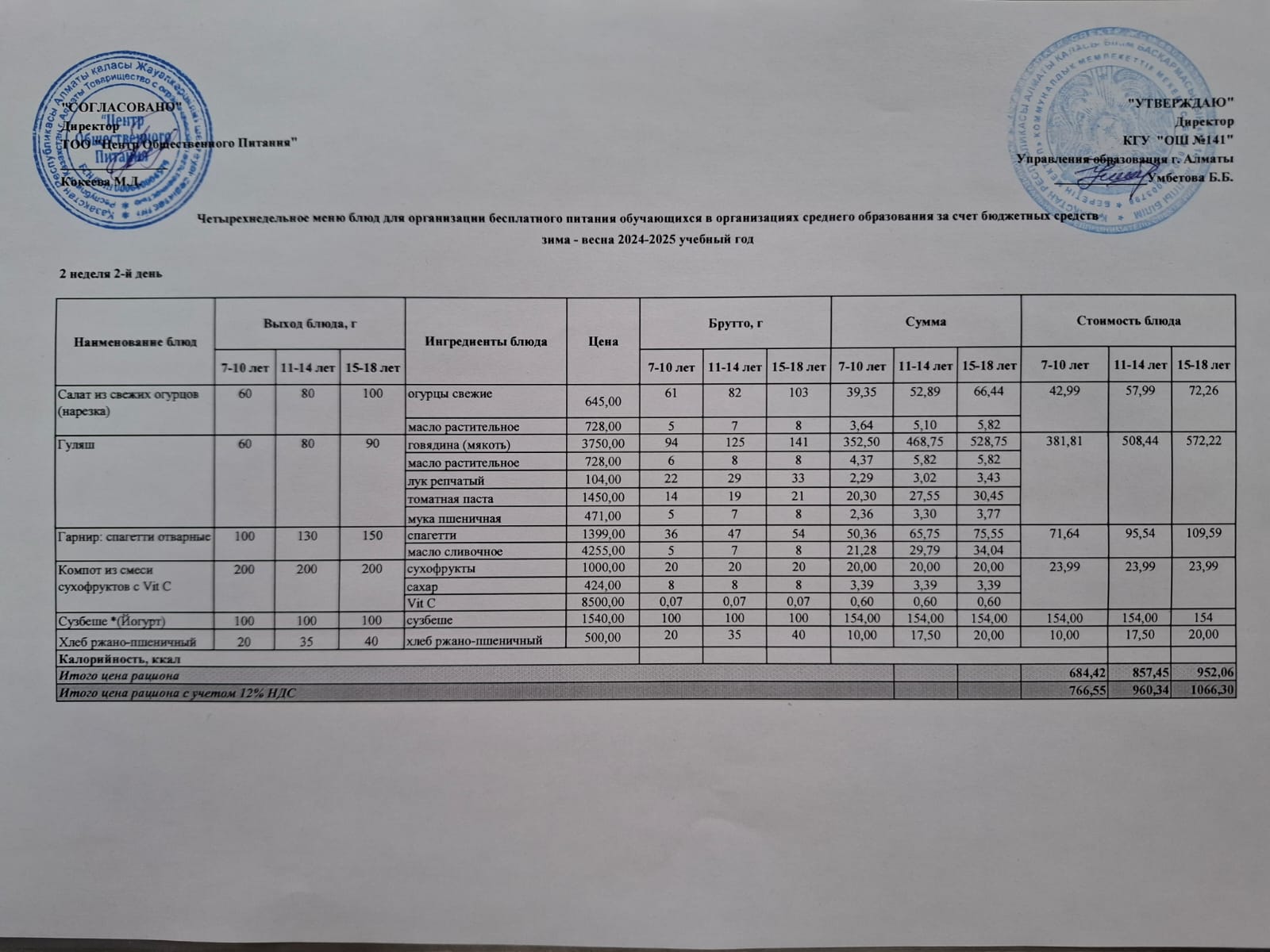 Сейсенбі күнгі ас мәзірі 2-апта 2-күн