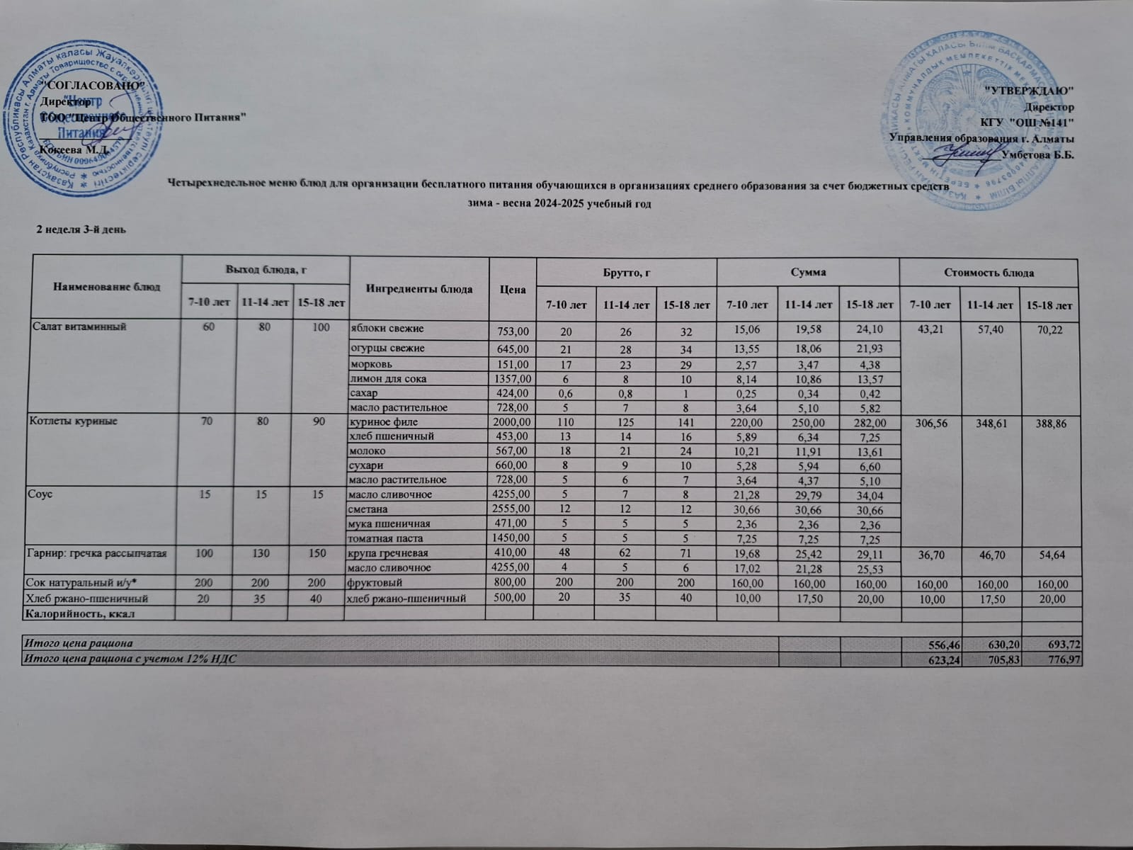 Сәрсенбі күнгі ас мәзірі 2-апта 3-күн