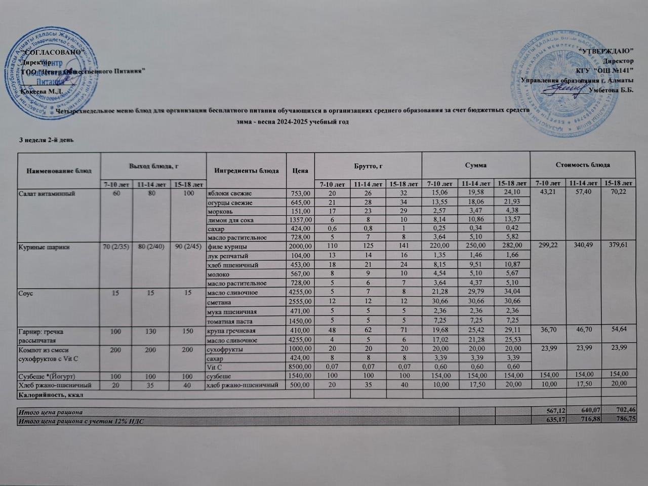 Сейсенбі күнгі ас мәзірі 3-апта 2-күн